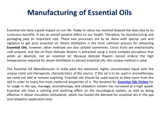 Manufacturing of Essential Oils