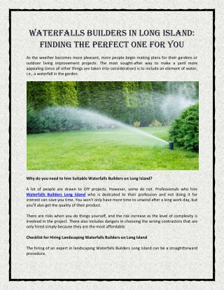 Waterfalls Builders In Long Island Finding the Perfect One For You