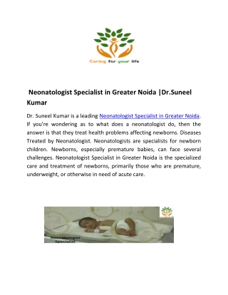 Neonatologist Specialist in Greater Noida.