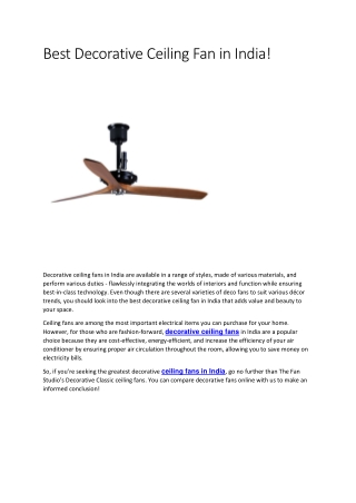 Best Decorative Ceiling Fan in India