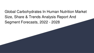 Global Carbohydrates In Human Nutrition Market Size, Share & Trends Analysis Report And Segment Forecasts, 2022 - 2028