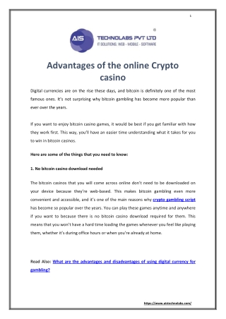 Advantages of the online Crypto casino