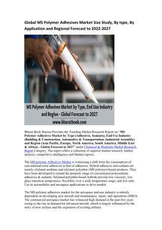 Global MS Polymer Adhesives Market Research Report 2022-2027