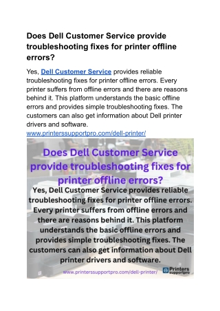 Does Dell Customer Service provide troubleshooting fixes for printer offline errors