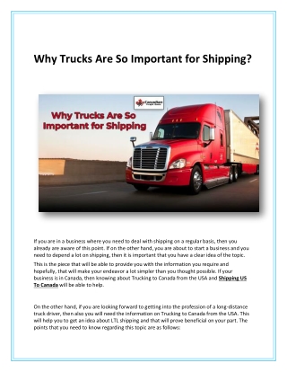 Why Trucks Are So Important for Shipping