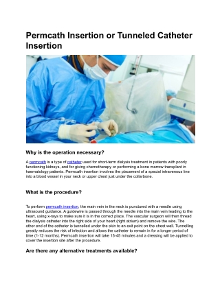 Permcath Insertion or Tunneled Catheter Insertion