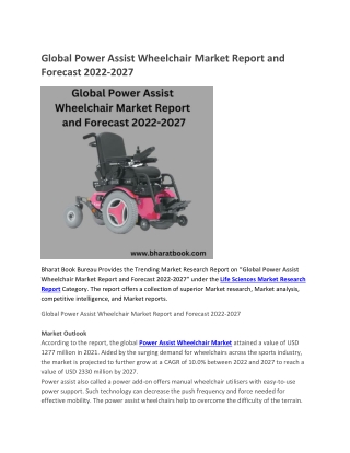 Global Power Assist Wheelchair Market Report and Forecast 2022-2027