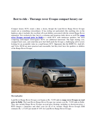 Best to ride The range rover Evoque compact luxury car