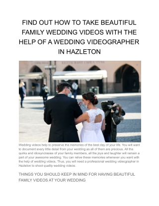 FIND OUT HOW TO TAKE BEAUTIFUL FAMILY WEDDING VIDEOS WITH THE HELP OF A WEDDING VIDEOGRAPHER IN HAZLETON