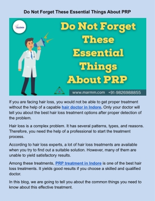 Do Not Forget These Essential Things About PRP .docx