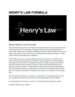 HENRY'S LAW FORMULA