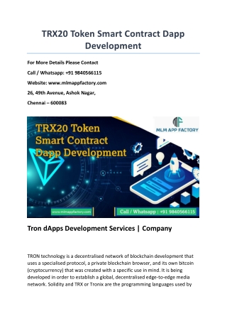 TRX20 Token Smart Contract Dapp Development