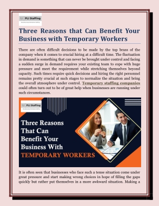 Three Reasons that Can Benefit Your Business with Temporary Workers