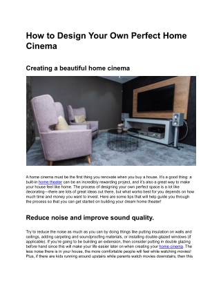 How to Design Your Own Perfect Home Cinema