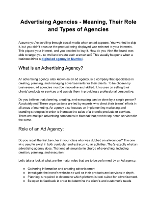 Advertising Agencies - Meaning, its Role and Types of Agencies