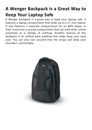 A Wenger Backpack is a Great Way to Keep Your Laptop Safe