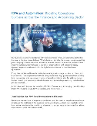 RPA and Automation: Boosting Operational Success across the Finance and Accounti