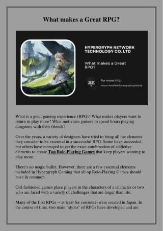 What makes a Great RPG
