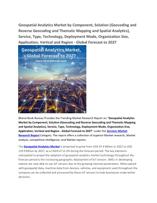 Geospatial Analytics Market, Global Forecast to 2027