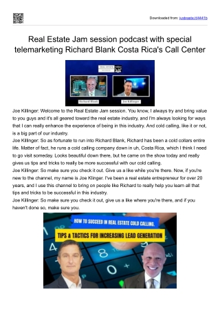 real estate jam session podcast special telemarketing guest richard blank costa rica's call center