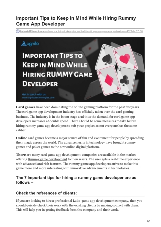 Important Tips to Keep in Mind While Hiring Rummy Game App Developer