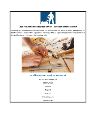 Local Handyman Services London Uk | Codeexmaintenance.com