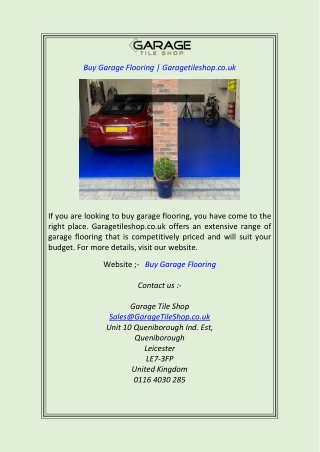 Buy Garage Flooring  Garagetileshop.co.uk