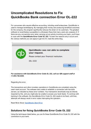 Uncomplicated Resolutions to Fix QuickBooks Bank connection Error OL-222 - Google Docs