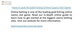 Have A Look At Gold Fishing Online Casino Slot Game