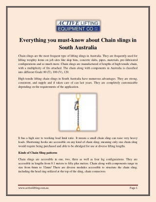 Everything you must-know about Chain slings in South Australia