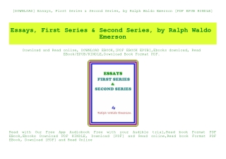 [DOWNLOAD] Essays  First Series & Second Series  by Ralph Waldo Emerson [PDF EPUB KINDLE]
