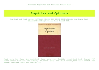 Download Inquiries and Opinions Online Book