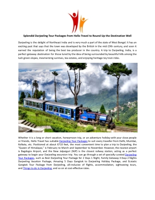 Splendid Darjeeling Tour Packages from Hello Travel to Round Up the Destination Well.docx