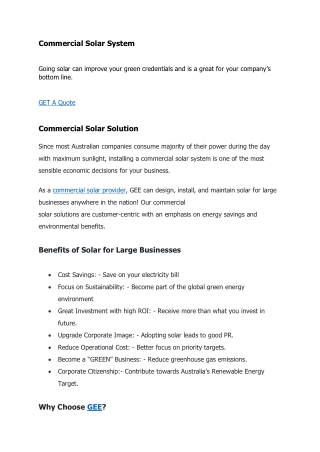 Commercial Solar System - GEE Energy