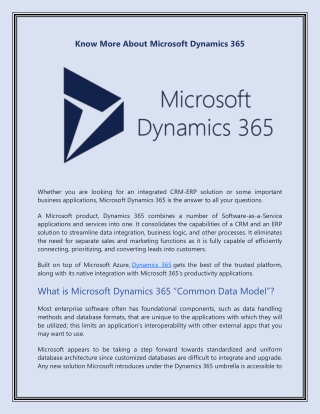 Know More About Microsoft Dynamics 365