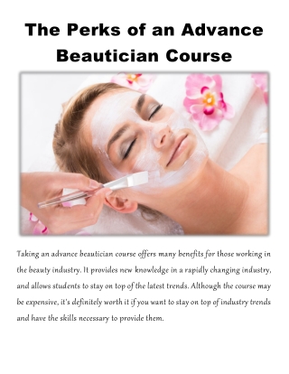 The Perks of an Advance Beautician Course