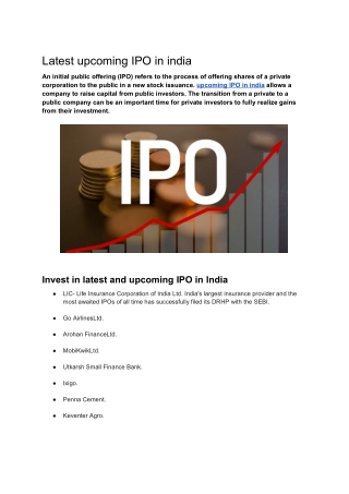 Latest upcoming IPO in india