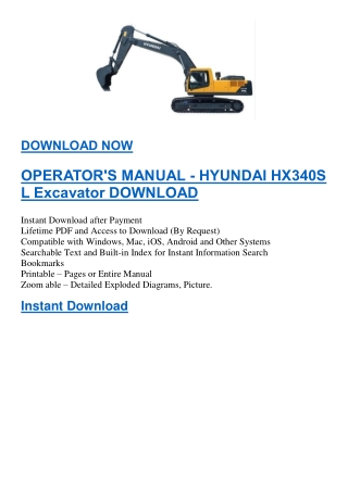 OPERATOR'S MANUAL - HYUNDAI HX340S L Excavator DOWNLOAD