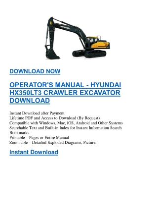 OPERATOR'S MANUAL - HYUNDAI HX350LT3 CRAWLER EXCAVATOR DOWNLOAD
