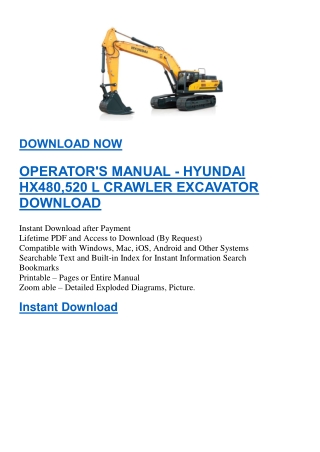 OPERATOR'S MANUAL - HYUNDAI HX480,520 L CRAWLER EXCAVATOR DOWNLOAD