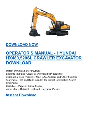 OPERATOR'S MANUAL - HYUNDAI HX480,520SL CRAWLER EXCAVATOR DOWNLOAD