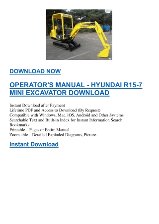 OPERATOR'S MANUAL - HYUNDAI R15-7 MINI EXCAVATOR DOWNLOAD