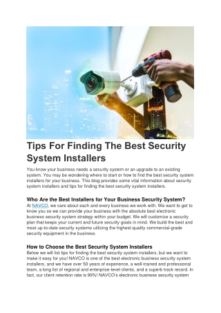 Tips For Finding The Best Security System Installers