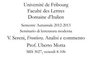 Université de Fribourg Faculté des Lettres Domaine d’Italien
