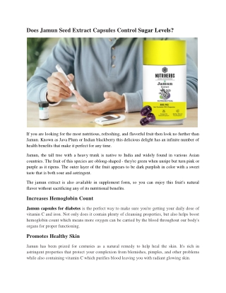 Does Jamun Seed Extract Capsules Control Sugar Levels