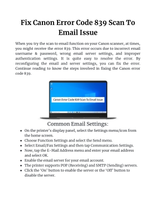 Canon Error Code 839 Scan To Email [Solved] | Canon Printer Setup