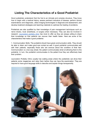 Listing The Characteristics of a Good Podiatrist