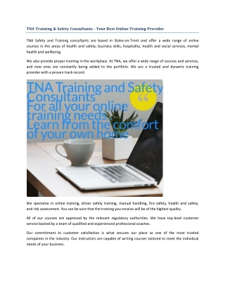 TNA Training & Safety Consultants - Your Best Online Training Provider ppt