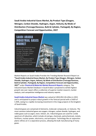 Saudi Arabia Industrial Gases Market Research Report 2021-2027