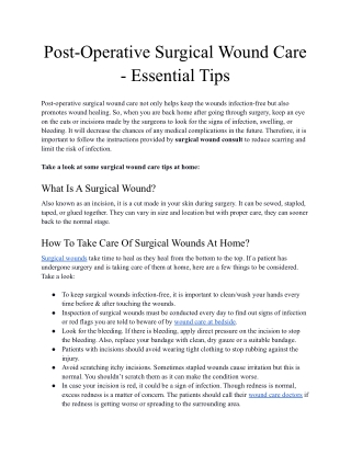 Post-Operative Surgical Wound Care - Essential Tips